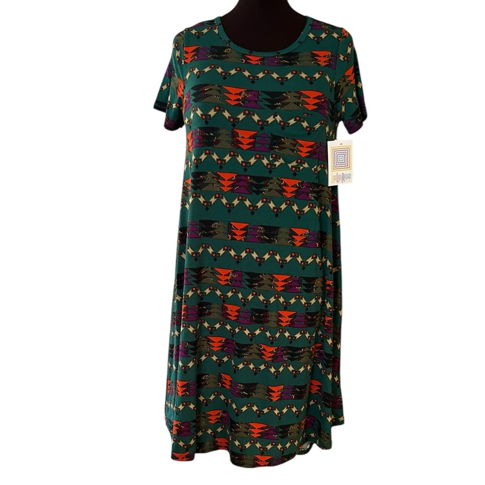New LuLaRoe Small Carly Swing Dress Christmas Trees Green Red Gold Rare New 6-8
